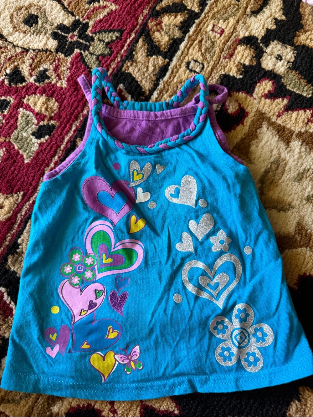 10/20 Place Girls Blue Tank Top with Purple Trim and Heart Graphics